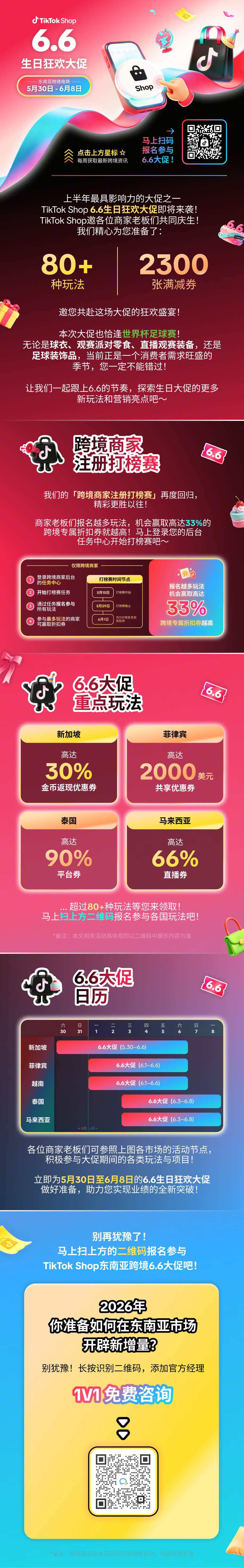 年度重磅大促登场！80+营销玩法，共庆 TikTok Shop 6.6生日盛典！